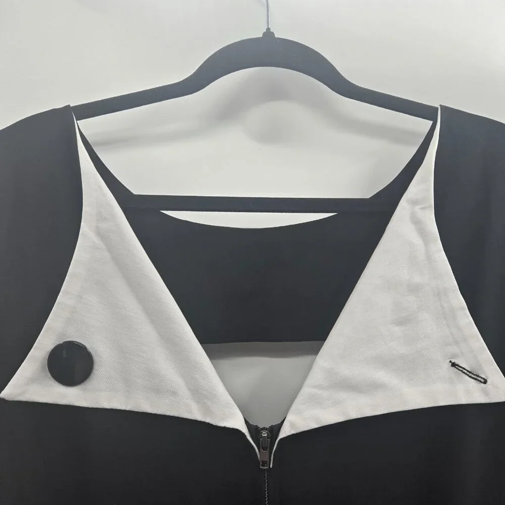 Tatyana Black White Triangle Cutout Back Collar Cotton Nylon Midi Dress 4x - Picture 6 of 12